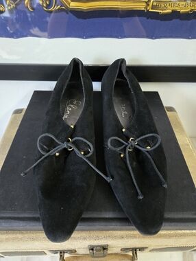 Elena Black Suede Tie-Front Women's Flats